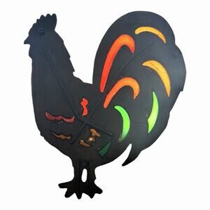 Vintage 1983 Stained Glass Rooster Cast Iron Trivet/Decor Charcoal Color